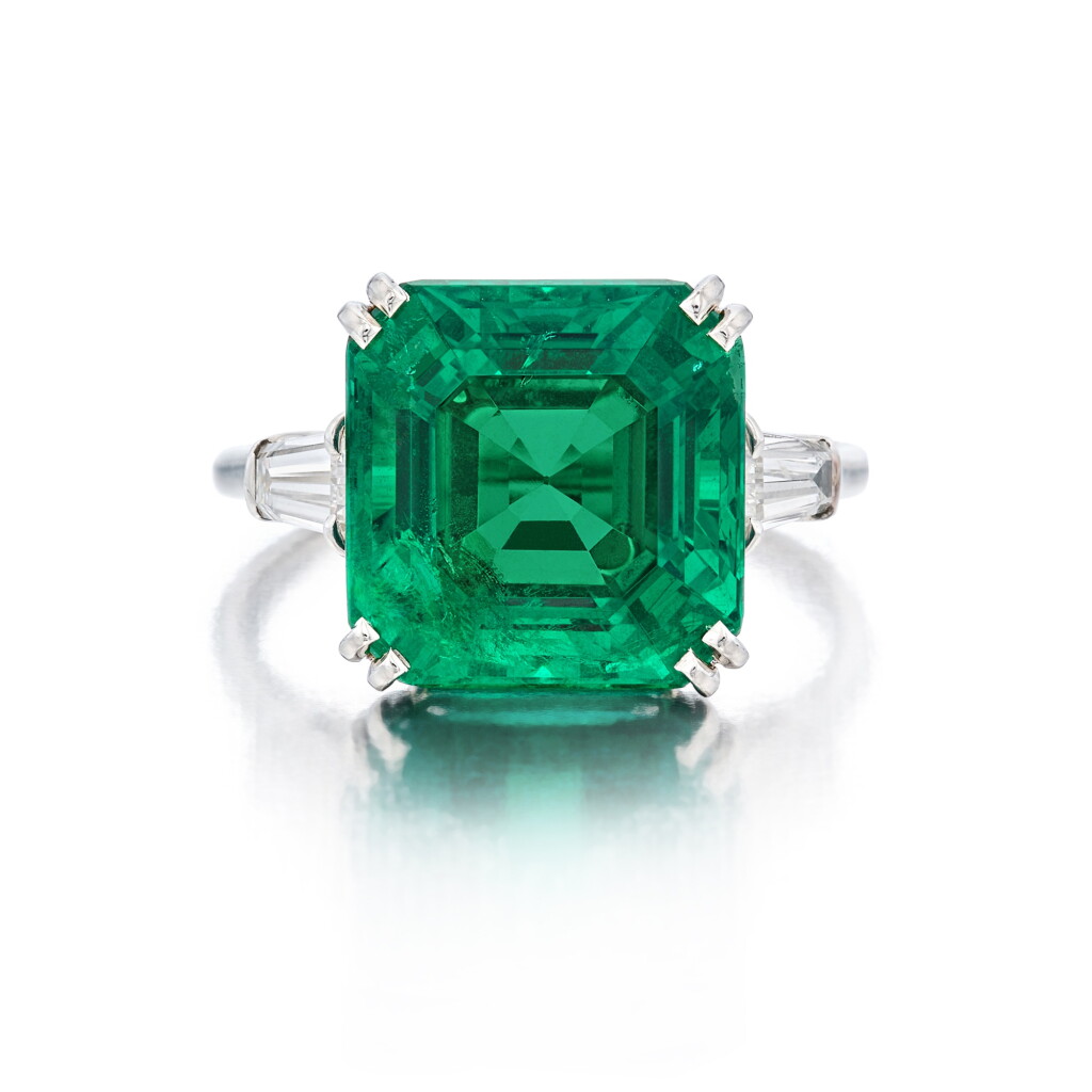 View full screen - View 1 of Lot 114. Emerald and Diamond Ring.