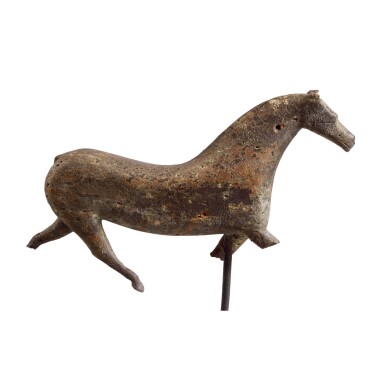 View full screen - View 1 of Lot 6. VERY RARE CARVED FULL BODIED WOODEN HORSE WEATHERVANE, PROBABLY NEW ENGLAND, CIRCA 1860.