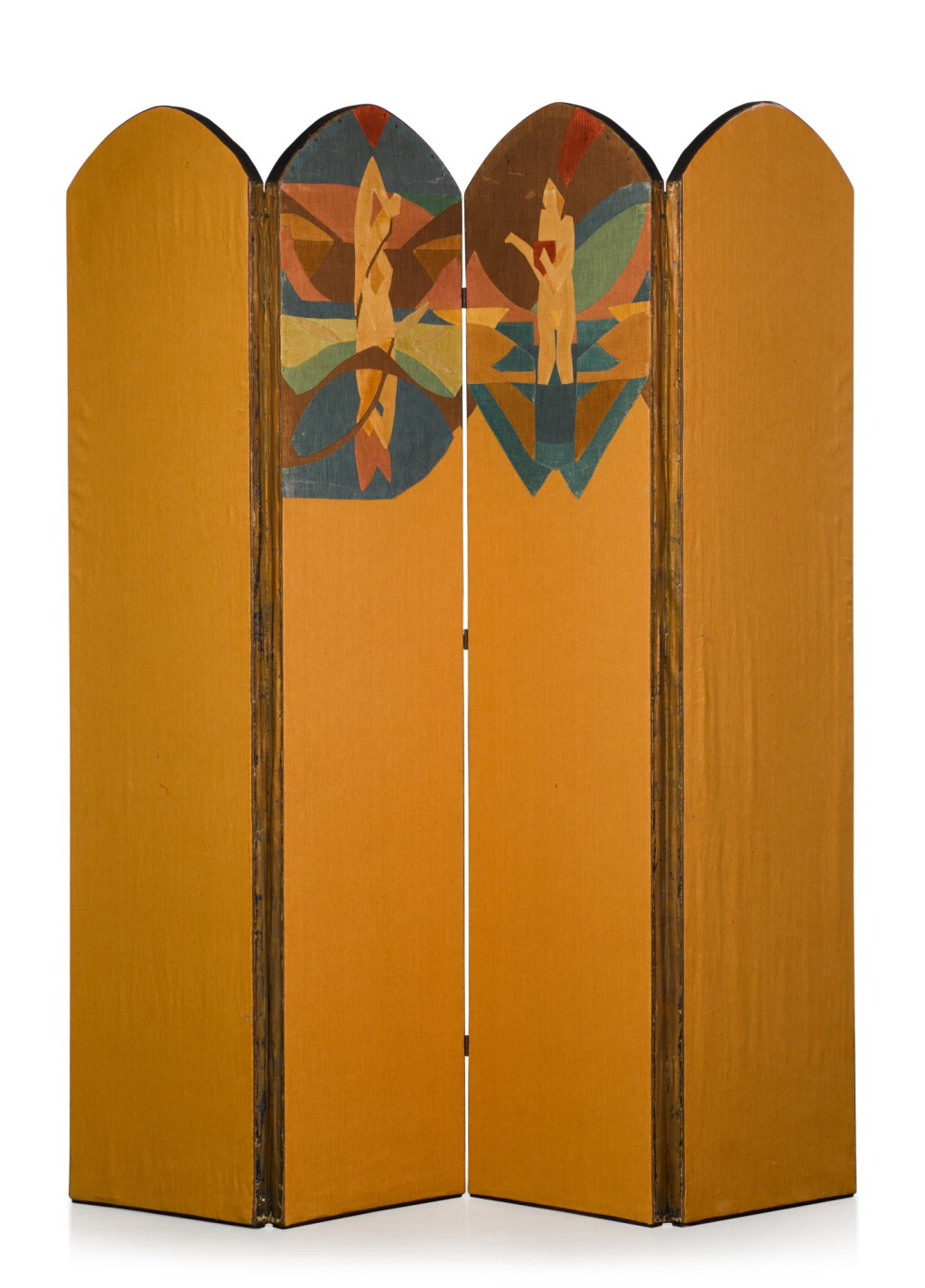 View full screen - View 1 of Lot 153. A FOUR-FOLD SCREEN WITH EMBROIDERED APPLIQUE DESIGNS FOR SUMMER AND AUTUMN, DESIGNED BY CLAUDE FLIGHT AND MADE BY EDITH LAWRENCE, CIRCA 1927-1930.