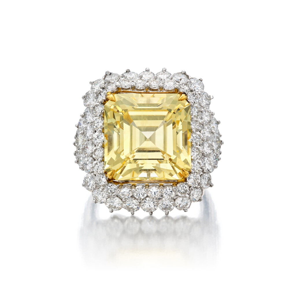 View full screen - View 1 of Lot 414. Yellow Sapphire and Diamond Ring.
