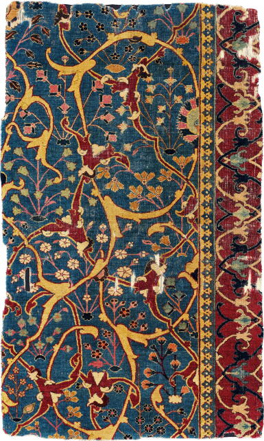 View full screen - View 1 of Lot 17. The Bernheimer Safavid 'Vase'-Technique Carpet Fragment, probably Kirman, Southeast Persia, circa 1600.