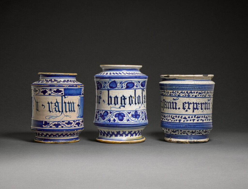 View full screen - View 1 of Lot 34. Three Italian maiolica albarelli, Venice and Faenza, 16th century.