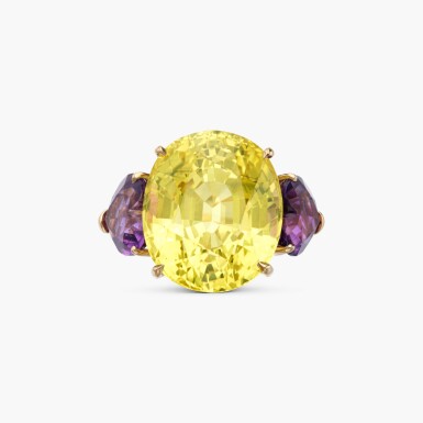 View full screen - View 1 of Lot 684. Yellow Sapphire and Amethyst Ring.