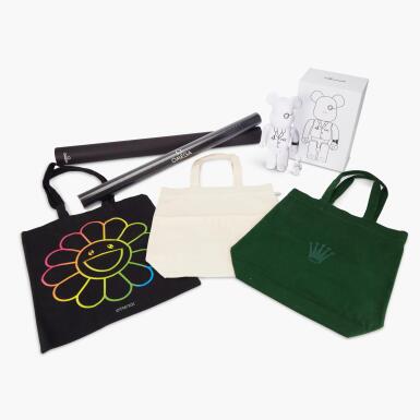 View full screen - View 1 of Lot 8866. A set of two Rolex tote bags, two Rolex notebooks, two Rolex GTNN
-Master commemorative pen sets by Caran d’Ache, two Rolex three-watch travelling pouches, two Rolex scarfs, one pair of Audemars Piguet gloves by Marzi, one Audemars Piguet cardholder, one Audemars Piguet speaker, one Audemars Piguet 150th Anniversary pin set, one Audemars Piguet candle, one Cartier candle, two Cartier playing card sets, one Parmigiani Fleurier passport holder, one Parmigiani Fleurier card holder, two Tudor notebooks by Moleskine, one Patek Philippe commemorative Limoges porcelain and enamel dish, one Bvlgari porcelain dish, one Hublot x Takashi Murakami commemorative tote bag, one H. Moser & Cie. three-watch travelling pouch, one IWC x Bearbrick minifigure set, one Omega Speedmaster 60th Anniversary commemorative poster, Circa 2015-2025.