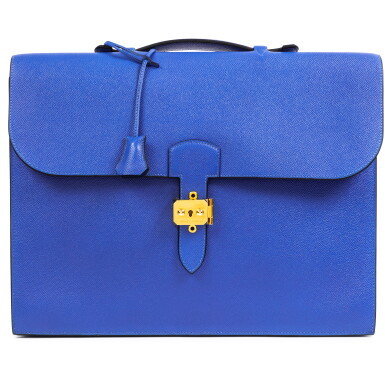 View full screen - View 1 of Lot 416. Vintage Bleu Zanzibar Epsom Sac à Dépèche Gold Hardware, 1996.
