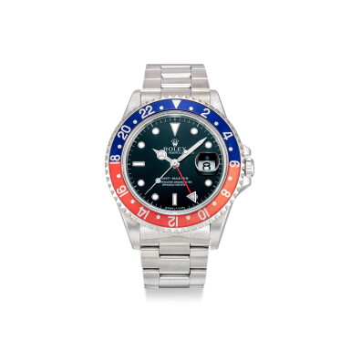 View full screen - View 1 of Lot 101. ROLEX | GMT-MASTER II, REFERENCE 16700, A STAINLESS STEEL DUAL TIME ZONE WRISTWATCH WITH DATE AND BRACELET, CIRCA 1991.