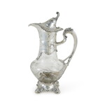 American Silver Mounted Cut and Etched Glass "Art Nouveau" Claret Jug, Gorham Mfg. Co., Providence, RI, the Design Attributed to William Codman, Circa 1900