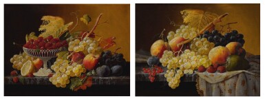 View full screen - View 1 of Lot 8. SEVERIN ROESEN | STILL LIFE OF FRUIT WITH COMPOTE OF STRAWBERRIES AND STILL LIFE WITH FRUIT AND EMBROIDERED CLOTH: A PAIR OF WORKS.