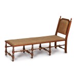 VERY FINE AND RARE WILLIAM AND MARY JOINED AND TURNED MAPLE 'LEATHER-BACK' DAYBED, BOSTON, MASSACHUSETTS, CIRCA 1720