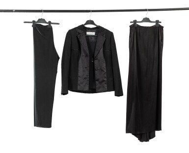 View full screen - View 1 of Lot 280. Haute Couture smocking composed of three pieces in wool and black satin and a Dior by John Galliano bag 1999.