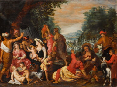 View full screen - View 1 of Lot 5. The Israelites in the desert with Moses striking the rock in the distance.