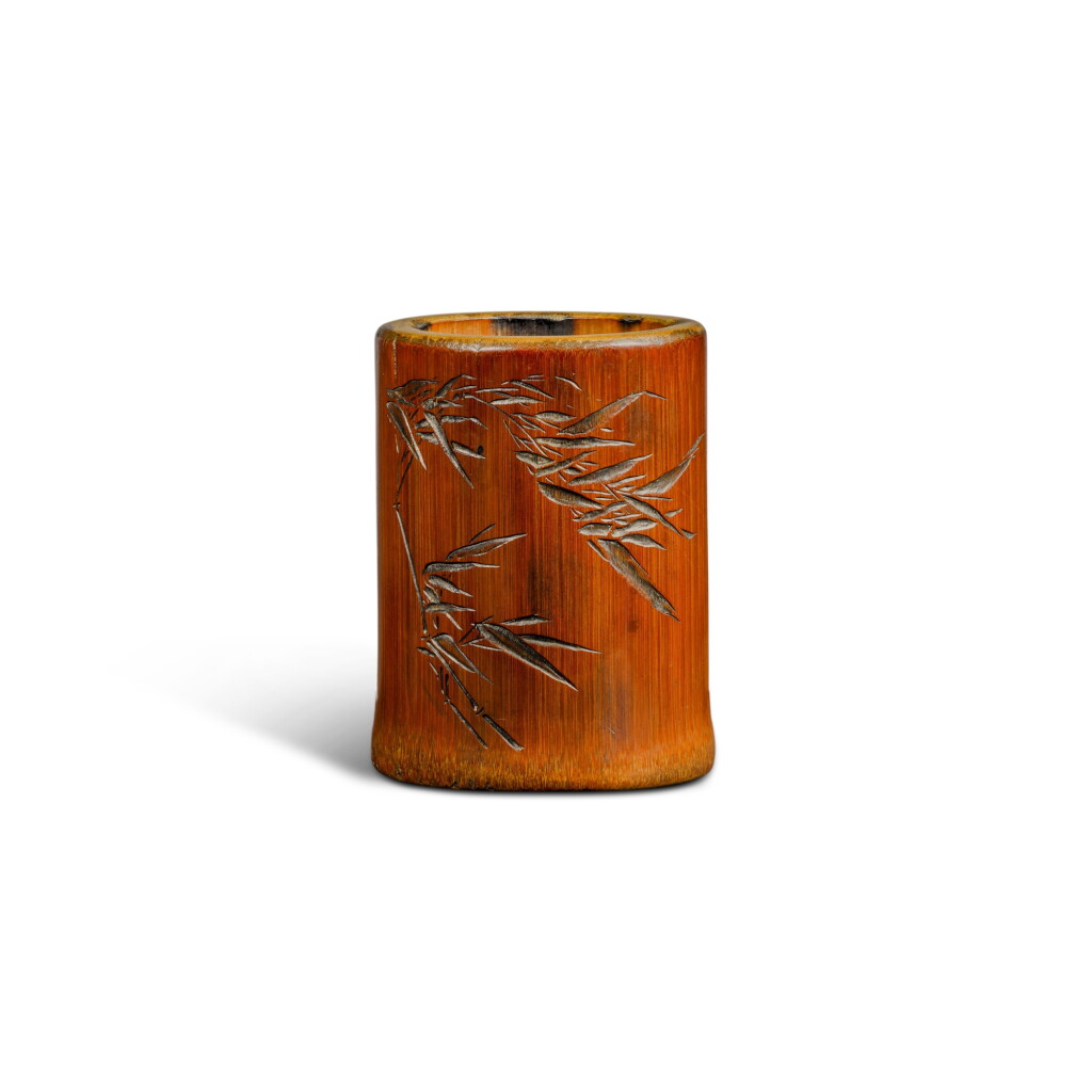 View full screen - View 1 of Lot 107. A carved bamboo 'bamboo' brushpot, Signed Yunqiao Shanren.