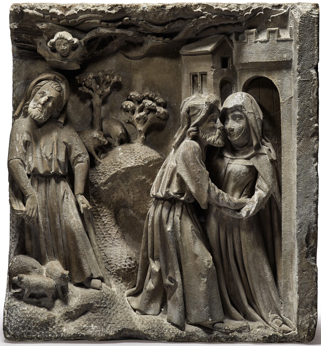 View full screen - View 1 of Lot 120. FRENCH, 14TH CENTURY | JOACHIM AND ANNA EMBRACING AT THE GOLDEN GATE (THE GOLDEN LEGEND).