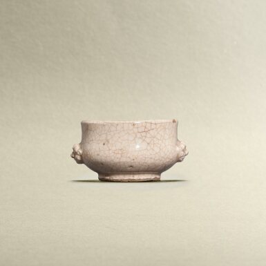 View full screen - View 1 of Lot 5740. A ge-type 'lion-mask' incense burner, Late Ming dynasty | 明晚期 仿哥釉鋪首琴爐.