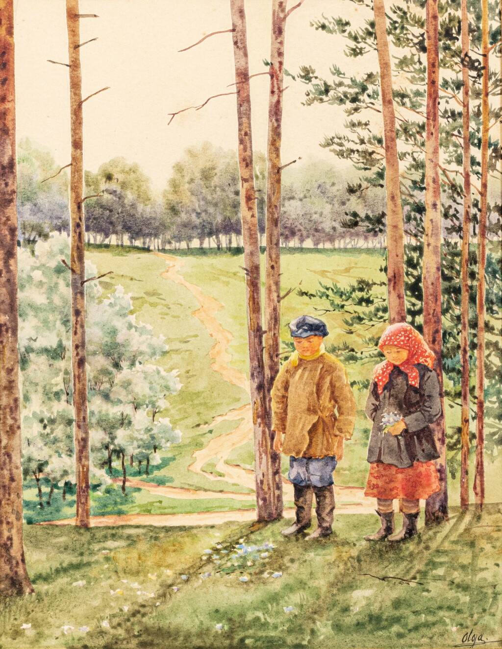 View full screen - View 1 of Lot 70. GRAND DUCHESS OLGA ALEXANDROVNA | CHILDREN IN THE PARK AND LANDSCAPE (TWO WORKS).