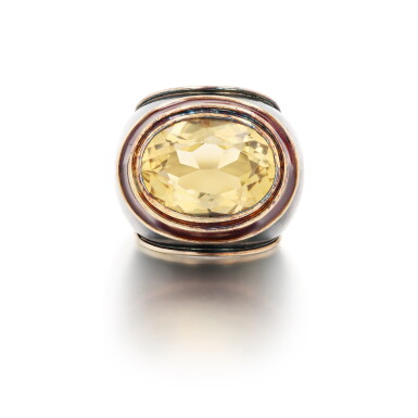 View full screen - View 1 of Lot 295. Citrine and enamel ring | Bague citrine et émail.