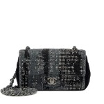 Black and Grey Felt, Velvet, and Rhinestone Mini Rectangular Flap Ruthenium Hardware, 2019