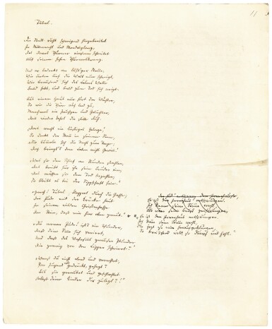 View full screen - View 1 of Lot 29. N. Lenau. Four autograph poetical manuscripts and one letter signed ("Niembsch" and "Nikolaus Lenau"), c.1837-1842.