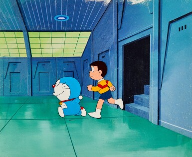 View full screen - View 1 of Lot 83. Doraemon and Nobita Running Forward Animation Cel and Hand-painted Original Background | 哆啦A夢和大雄向前奔跑賽璐璐,附手繪原裝背景.