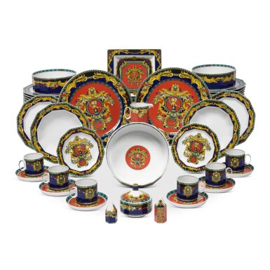View full screen - View 1 of Lot 77. A Rosenthal Versace 'Le Roi Soleil' Pattern Part Dinner and Coffee Service, Modern.