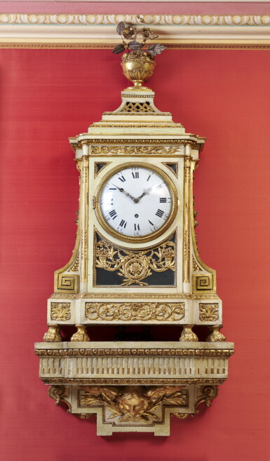 View full screen - View 1 of Lot 186. An Italian cream painted and parcel-gilt bracket clock, Turin, circa 1790.