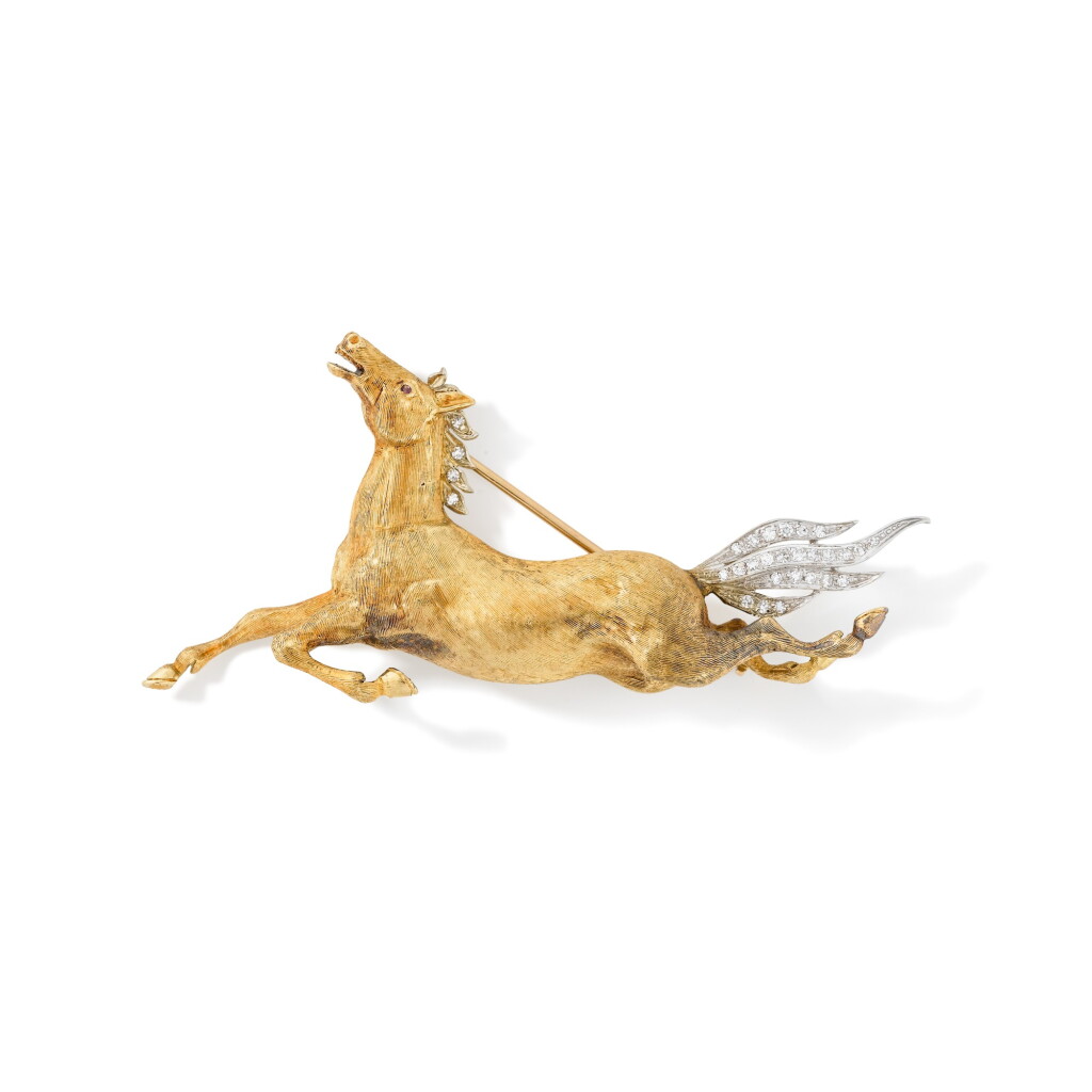 View full screen - View 1 of Lot 353. Broche or et diamants | Gold and diamond brooch.