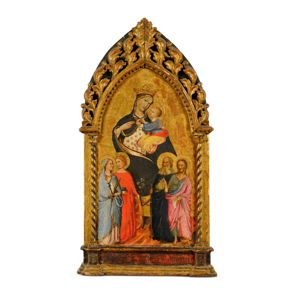 View full screen - View 1 of Lot 112. Madonna and Child with Saints Lucy, Catherine of Alexandria, Anthony Abbot, and John the Baptist.