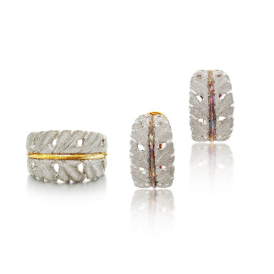View full screen - View 1 of Lot 1622. Buccellati | Silver Ring and Pair of Silver and Gold Ear Clips | 布契拉提 | 銀 戒指; 及 吉安馬里亞 布契拉提 | K金 配 銀 耳夾一對.