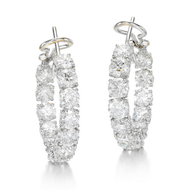 View full screen - View 1 of Lot 138. PAIR OF DIAMOND EARRINGS.