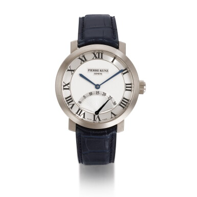 View full screen - View 1 of Lot 954. PIERRE KUNZ | REF PKA 001 SR WHITE GOLD WRISTWATCH WITH RETROGRADE SECONDS DISPLAY CIRCA 2005.