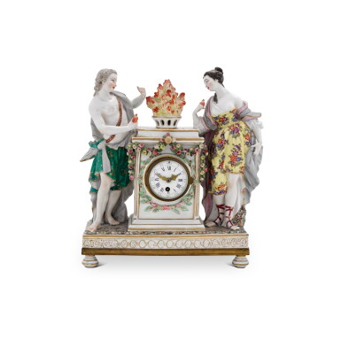View full screen - View 1 of Lot 247. A Samson porcelain mantel timepiece in the manner of 18th century Meissen, French, circa 1880.