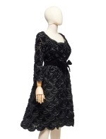 Haute Couture Black Scalloped Soutache Tulle Cocktail Dress, Autumn-Winter 1964-65