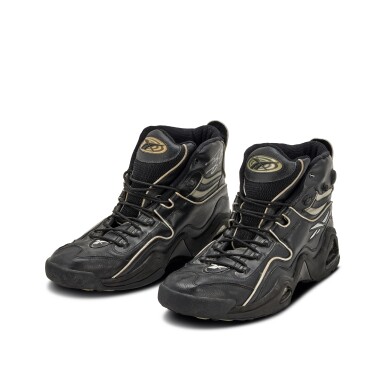 View full screen - View 1 of Lot 19. Shaquille O’Neal Los Angeles Lakers 1997-1998 Dual-Signed Sneakers | Attribution of Wear by MEARS.