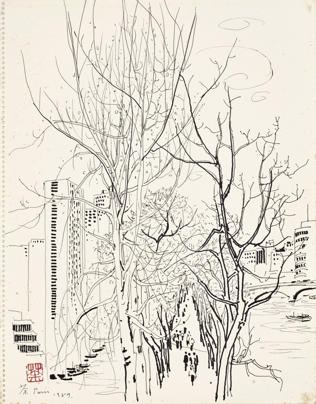 View full screen - View 1 of Lot 2519. Wu Guanzhong 吳冠中 | Scenery Along the Seine 巴黎塞納河.