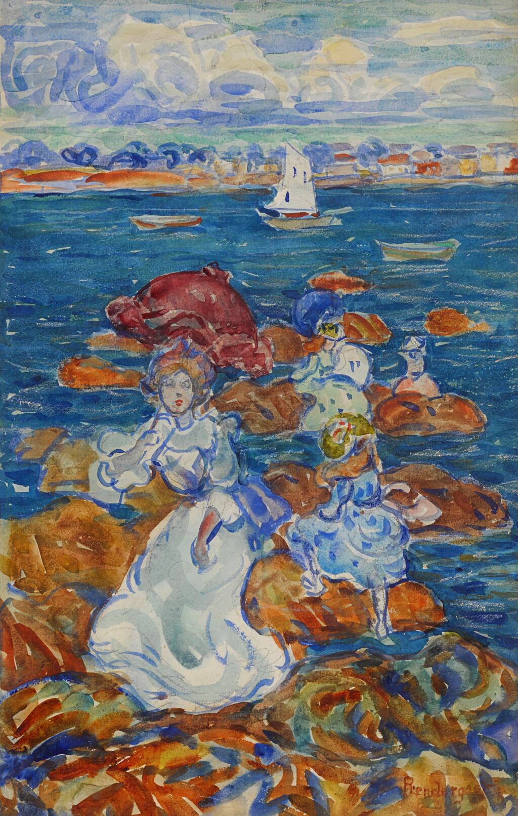 View full screen - View 1 of Lot 848. Low Tide (Figures on Rocks).