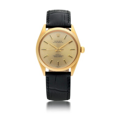 View full screen - View 1 of Lot 262. ROLEX | OYSTER PERPETUAL, REF 1002 RETAILED BY ASTRUA: YELLOW GOLD WRISTWATCH CIRCA 1969.