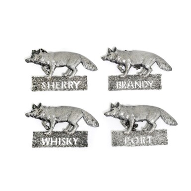 View full screen - View 1 of Lot 5. A set of four silver wine labels, Mappin & Webb Ltd., London, 1976.