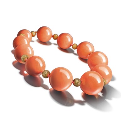 View full screen - View 1 of Lot 250. Coral and Diamond Necklace | 珊瑚 配 鑽石 項鏈.