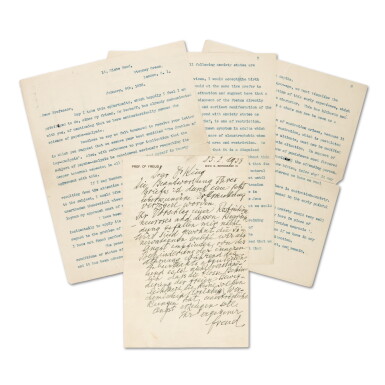 View full screen - View 1 of Lot 183. Sigmund Freud | Autograph letter signed, to J.E. King, on "restriction neurosis", 1938.