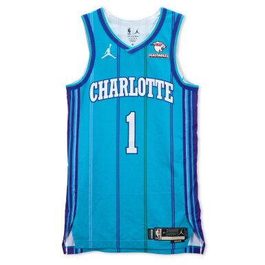 View full screen - View 1 of Lot 37. LaMelo Ball Charlotte Hornets 2023-2024 Kia NBA Tip-Off Game Worn Classic Edition Jersey | Double-Double.