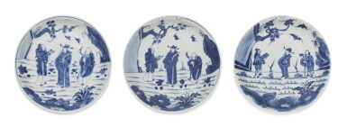 View full screen - View 1 of Lot 120. A set of ten blue and white 'Immortal' dishes, 17th century | 清康熙 青花道教神仙圖盤 一組十件.