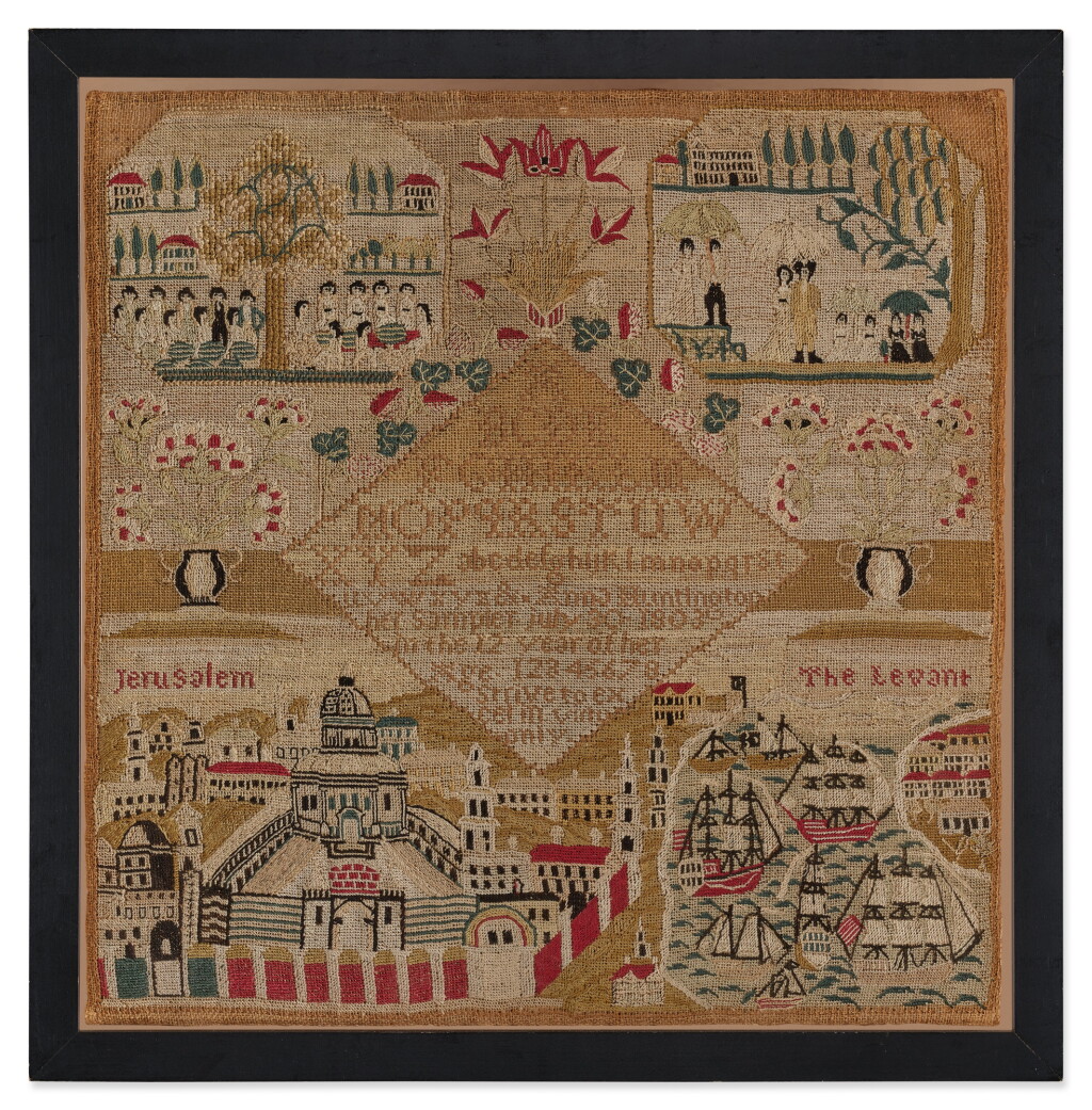 View full screen - View 1 of Lot 910. A Needlework Sampler, worked by Anna Huntington, Franklin, Connecticut, dated 1803.