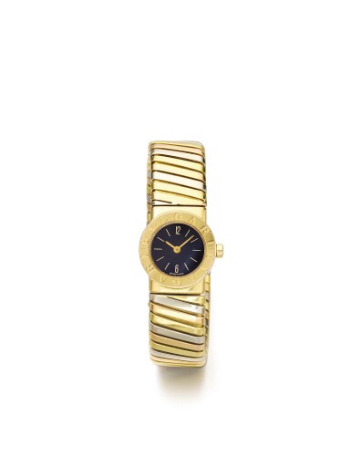 View full screen - View 1 of Lot 43. BULGARI | REF BB 19 2T A LADY'S TRI COLOR GOLD TUBOGAS CUFF WATCH CIRCA 1985.