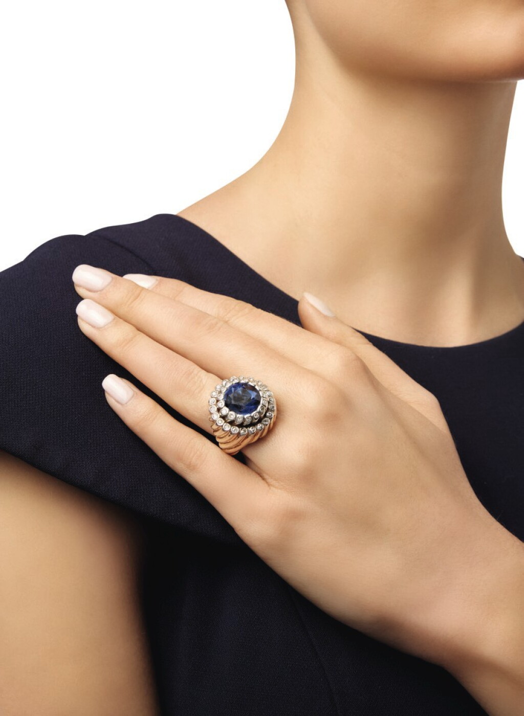 View full screen - View 1 of Lot 40. VERDURA | TWO-COLOR GOLD, SAPPHIRE AND DIAMOND RING.
