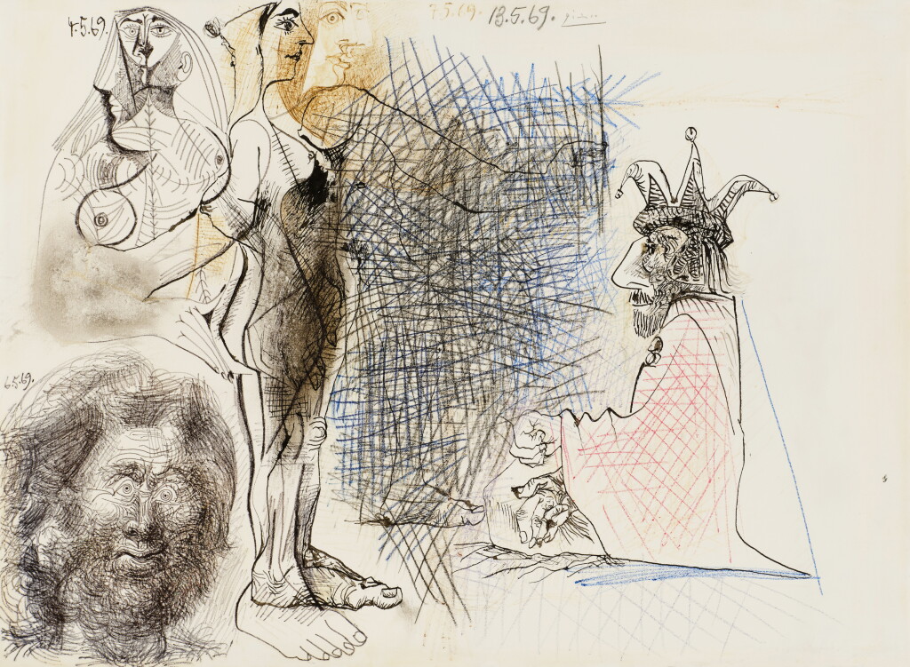 View full screen - View 1 of Lot 334. Nus, tête d’homme et personnage assis.