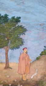 A WANDERING DERVISH WITH A DOG, INDIA, MUGHAL, FIRST HALF 17TH CENTURY