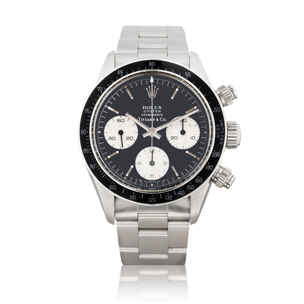 View full screen - View 1 of Lot 1004. Retailed by Tiffany & Co: Daytona, Ref. 6263 Chronographe bracelet en acier avec bracelet | Stainless steel chronograph wristwatch with bracelet Vers 1976 | Circa 1976.