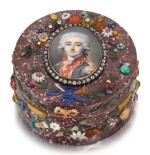 A JEWELLED AND GOLD-MOUNTED HARDSTONE APPLIQUÉ PORTRAIT SNUFF BOX, PROBABLY BERLIN, CIRCA 1770