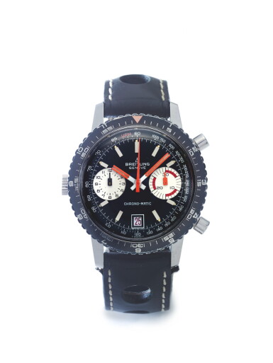 View full screen - View 1 of Lot 69. BREITLING | REF 2110 CHRONO-MATIC, A STAINLESS STEEL LEFT HANDED CHRONOGRAPH WRISTWATCH WITH DATE CIRCA 1970.