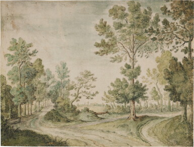 View full screen - View 1 of Lot 278. Landscape with a path through a forest.